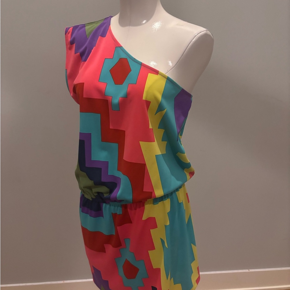 Vintage Tibi Colorful Geometric One-Shoulder Dress